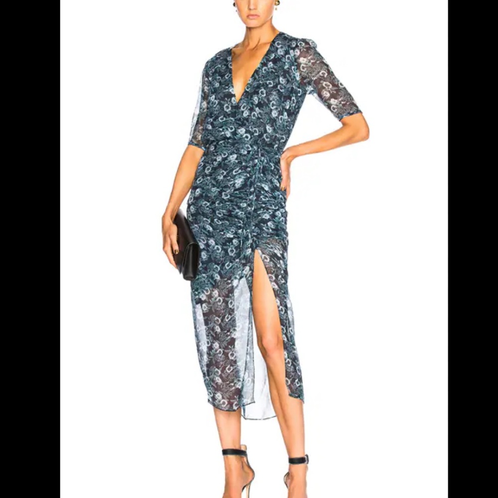 Veronica Beard Silk Mariposa Floral Ruched Faux-Wrap Midi Dress XS 0